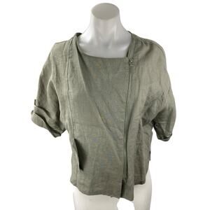 Culture Call Women's Green Short Sleeve Square Neck Zip Up Shirt Blouse Top Sz S